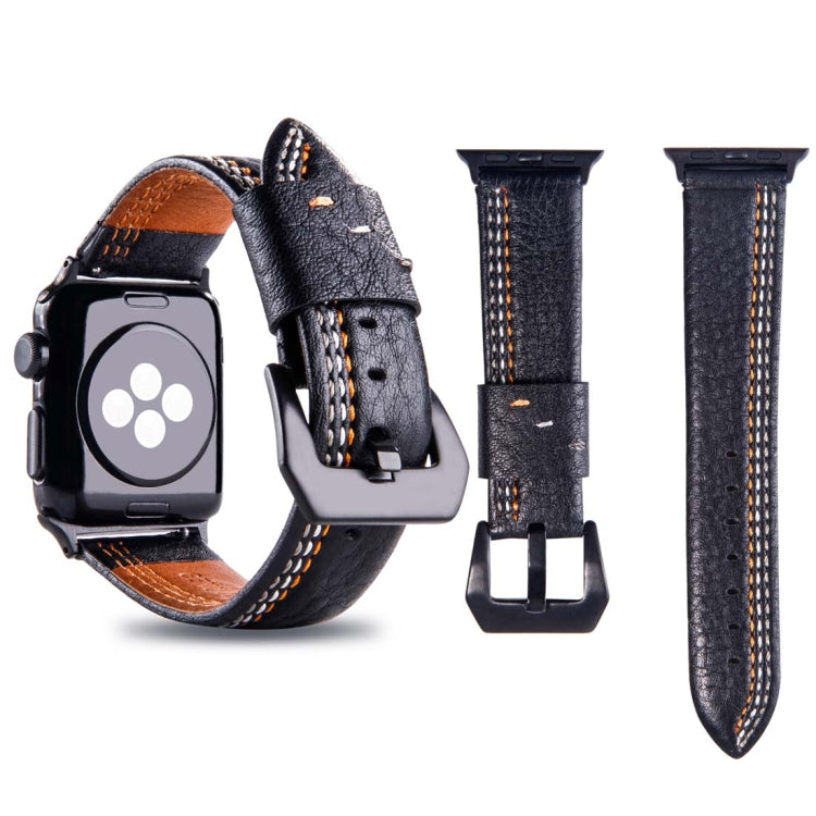 For Apple Watch Series 3 & 2 & 1 42mm Tiga Line Pattern PU Leather Wrist Watch Band (Black) - Watch Bands by buy2fix | Online Shopping UK | buy2fix