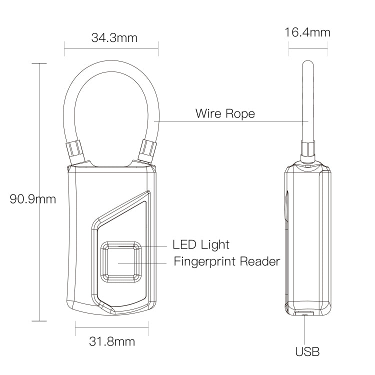 Anytek USB Charging Waterproof Anti-theft Non-password Electrically Intelligent Fingerprint Padlock Size:3.2cm × 3.5cm × 9cm - Padlocks by Anytek | Online Shopping UK | buy2fix