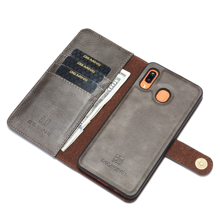 For Galaxy A20 & A30 & M10s DG.MING Crazy Horse Texture Flip Detachable Magnetic Leather Case with Holder & Card Slots & Wallet(Gray) - Galaxy Phone Cases by DG.MING | Online Shopping UK | buy2fix