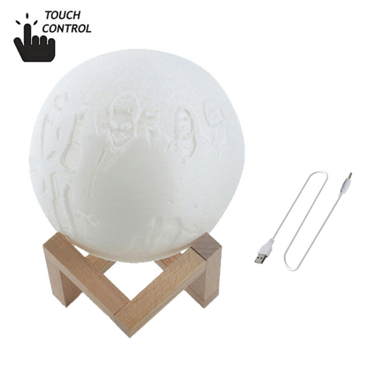 Customized Touch Switch 3-color 3D Print Moon Lamp USB Charging Energy-saving LED Night Light with Wooden Holder Base, Diameter:20cm - Night Lights by buy2fix | Online Shopping UK | buy2fix