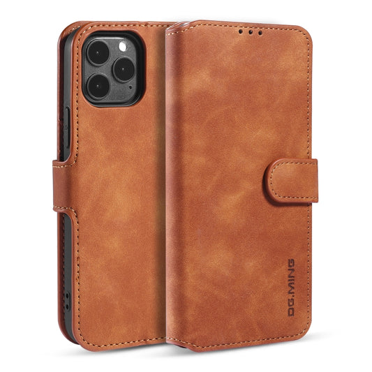 For iPhone 12 / 12 Pro DG.MING Retro Oil Side Horizontal Flip Case with Holder & Card Slots & Wallet(Brown) - iPhone 12 / 12 Pro Cases by DG.MING | Online Shopping UK | buy2fix