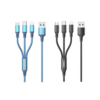 Remax RC-189th Gition Series 3.1A 3 In 1 8 Pin + Type-C / USB-C + Micro USB Aluminum Alloy Charging Cable, Length: 1.2m(Blue) - Multifunction Cable by REMAX | Online Shopping UK | buy2fix