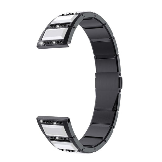 For Samsung Galaxy Watch Active2 44mm / Watch Active2 40mm / Watch Active Stainless Steel Diamond Encrusted Watch Band(Black+White) - Watch Bands by buy2fix | Online Shopping UK | buy2fix