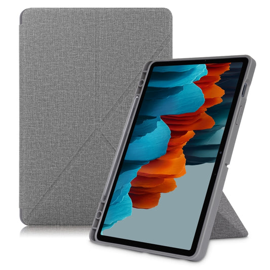 For Samsung Galaxy Tab S8 / Galaxy Tab S7 T870 Cloth Texture Multi-folding Horizontal Flip PU Leather Shockproof Case with Holder & Sleep / Wake-up Function(Grey) - Galaxy Tab S8 Cases by buy2fix | Online Shopping UK | buy2fix