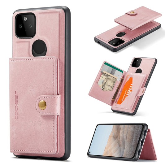 For Google Pixel 5A 5G JEEHOOD Retro Magnetic Detachable Protective Case with Wallet & Card Slot & Holder(Pink) - Google Cases by JEEHOOD | Online Shopping UK | buy2fix