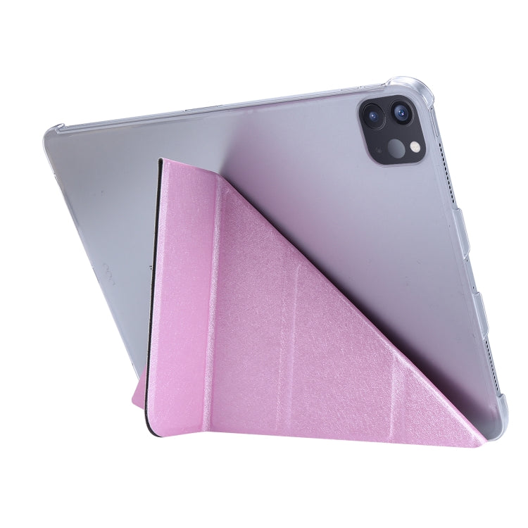 For iPad Air 13 2024 / iPad Pro 12.9 2022 / 2021 Silk Texture Horizontal Deformation Flip Leather Tablet Case with Holder(Pink) - iPad Pro 12.9 (2022/2021) Cases by buy2fix | Online Shopping UK | buy2fix