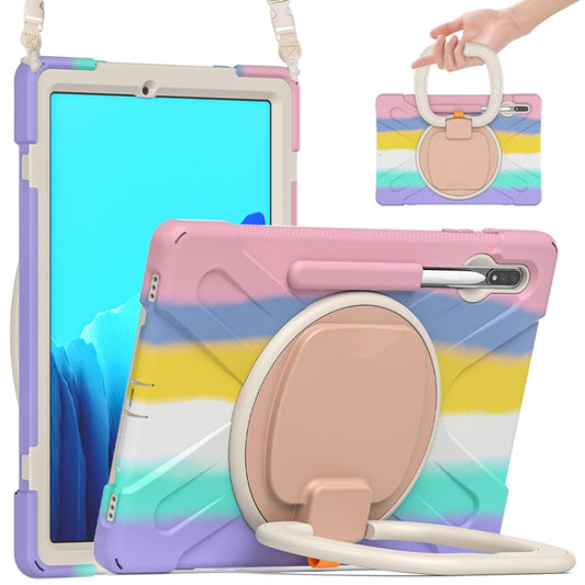 For Samsung Galaxy Tab S8+ / Tab S8 Plus /  Tab S7 FE / Tab S7+ T970/T975 Silicone + PC Protective Case with Holder & Shoulder Strap(Colorful Pink) - Galaxy Tab S8+ Cases by buy2fix | Online Shopping UK | buy2fix