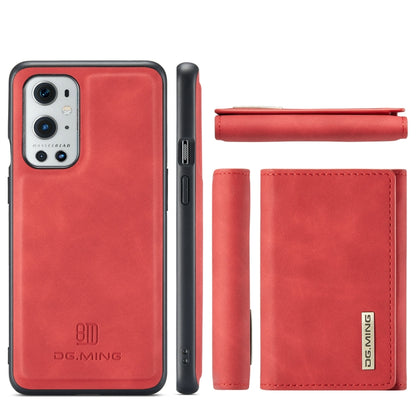 For OnePlus 9 Pro DG.MING M1 Series 3-Fold Multi Card Wallet  Back Cover Shockproof Case with Holder Function(Red) -  by DG.MING | Online Shopping UK | buy2fix