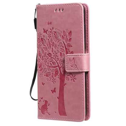 For Nokia G10 Tree & Cat Pattern Pressed Printing Horizontal Flip PU Leather Case with Holder & Card Slots & Wallet & Lanyard(Pink) - Nokia Cases by buy2fix | Online Shopping UK | buy2fix