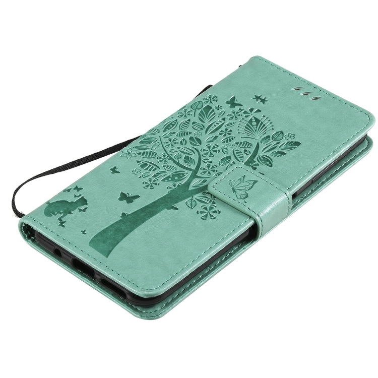 For Nokia G10 Tree & Cat Pattern Pressed Printing Horizontal Flip PU Leather Case with Holder & Card Slots & Wallet & Lanyard(Green) - Nokia Cases by buy2fix | Online Shopping UK | buy2fix