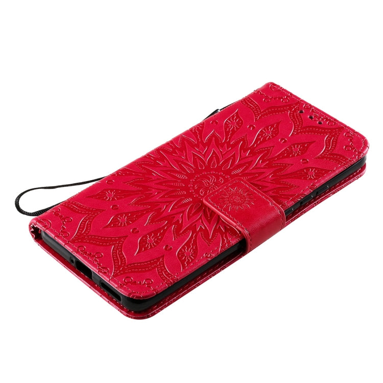 For Huawei P50 Pro Sun Embossing Pattern Horizontal Flip Leather Case with Card Slot & Holder & Wallet & Lanyard(Red) - Huawei Cases by buy2fix | Online Shopping UK | buy2fix