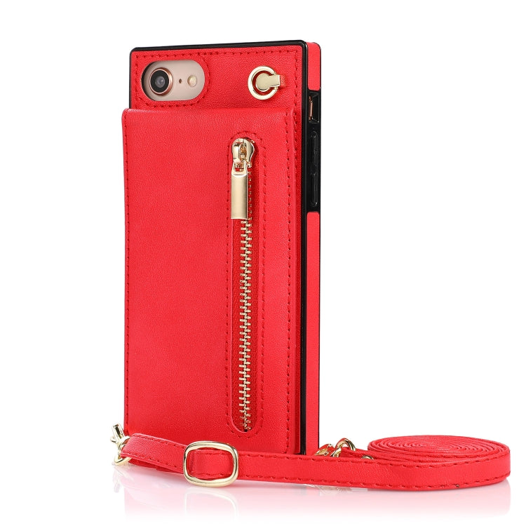 For iPhone SE 2022 / SE 2020 / 8 / 7 Cross-body Zipper Square TPU+PU Back Cover Case with Holder & Card Slots & Wallet & Strap(Red) - iPhone SE 2022 / 2020 / 8 / 7 Cases by buy2fix | Online Shopping UK | buy2fix