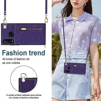 For Huawei P30 Lite Cross-body Zipper Square TPU+PU Back Cover Case with Holder & Card Slots & Wallet & Strap(Purple) - Huawei Cases by buy2fix | Online Shopping UK | buy2fix