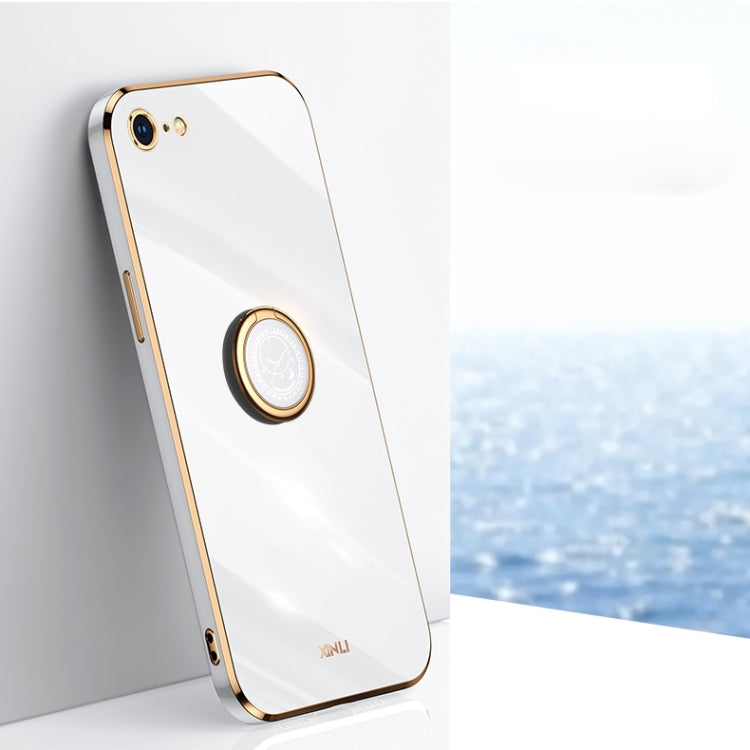 XINLI Straight 6D Plating Gold Edge TPU Shockproof Case with Ring Holder For iPhone 6 Plus / 6s Plus(White) - More iPhone Cases by XINLI | Online Shopping UK | buy2fix