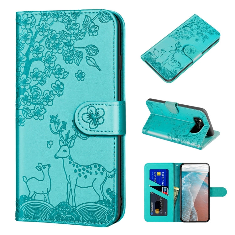 For Xiaomi Poco X3 Sika Deer Embossing Pattern Horizontal Flip PU Leather Case with Holder & Card Slot & Wallet & Photo Frame(Green) - Xiaomi Cases by buy2fix | Online Shopping UK | buy2fix