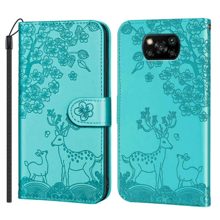 For Xiaomi Poco X3 Sika Deer Embossing Pattern Horizontal Flip PU Leather Case with Holder & Card Slot & Wallet & Photo Frame(Green) - Xiaomi Cases by buy2fix | Online Shopping UK | buy2fix