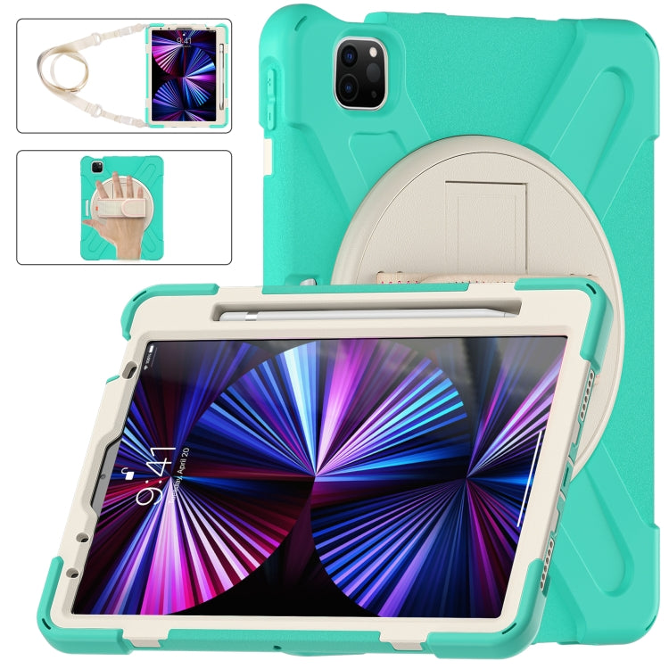 For iPad Pro 11 2022 / 2021 / 2020 / 2018 Silicone + PC Protective Tablet Case with Holder & Shoulder Strap(Mint Green) - iPad Pro 11 (2022/2021) Cases by buy2fix | Online Shopping UK | buy2fix