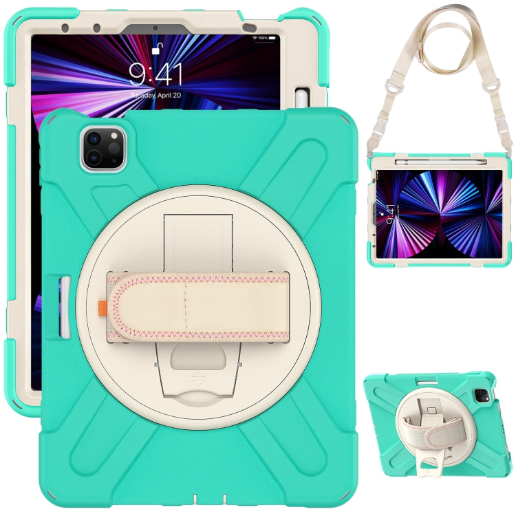 For iPad Pro 11 2022 / 2021 / 2020 / 2018 Silicone + PC Protective Tablet Case with Holder & Shoulder Strap(Mint Green) - iPad Pro 11 (2022/2021) Cases by buy2fix | Online Shopping UK | buy2fix