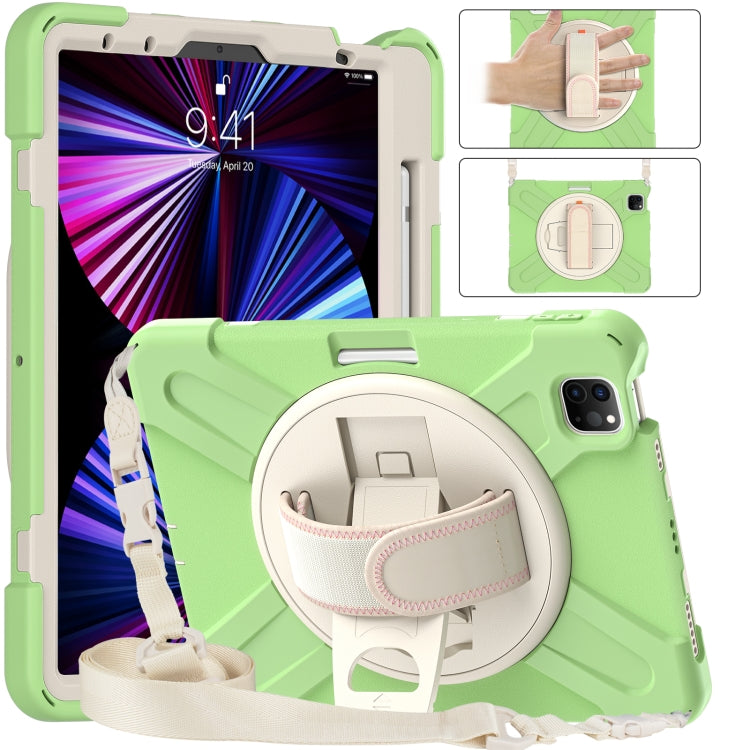 For iPad Pro 11 2022 / 2021 / 2020 / 2018 Silicone + PC Protective Tablet Case with Holder & Shoulder Strap(Matcha Green) - iPad Pro 11 (2022/2021) Cases by buy2fix | Online Shopping UK | buy2fix