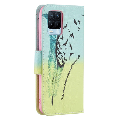 For OPPO Realme 8 / Realme 8 Pro Colored Drawing Pattern Horizontal Flip Leather Case with Holder & Card Slots & Wallet(Feather) - Realme Cases by buy2fix | Online Shopping UK | buy2fix