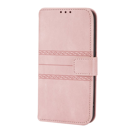 For iPhone 13 Pro Max Embossed Striped Magnetic Buckle PU + TPU Horizontal Flip Leather Case with Holder & Card Slot & Wallet & Photo Frame & Sling (Pink) - iPhone 13 Pro Max Cases by buy2fix | Online Shopping UK | buy2fix