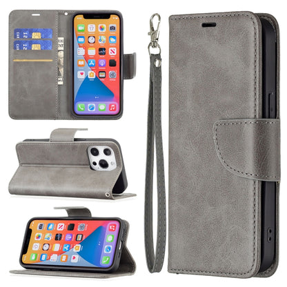 For iPhone 13 Retro Lambskin Texture Pure Color Horizontal Flip PU Leather Case, with Holder & Card Slots & Wallet & Lanyard(Grey) - iPhone 13 Cases by buy2fix | Online Shopping UK | buy2fix