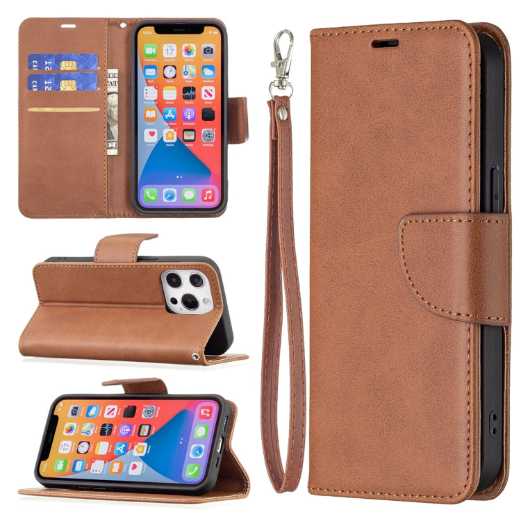 For iPhone 13 Pro Retro Lambskin Texture Pure Color Horizontal Flip PU Leather Case, with Holder & Card Slots & Wallet & Lanyard(Brown) - iPhone 13 Pro Cases by buy2fix | Online Shopping UK | buy2fix