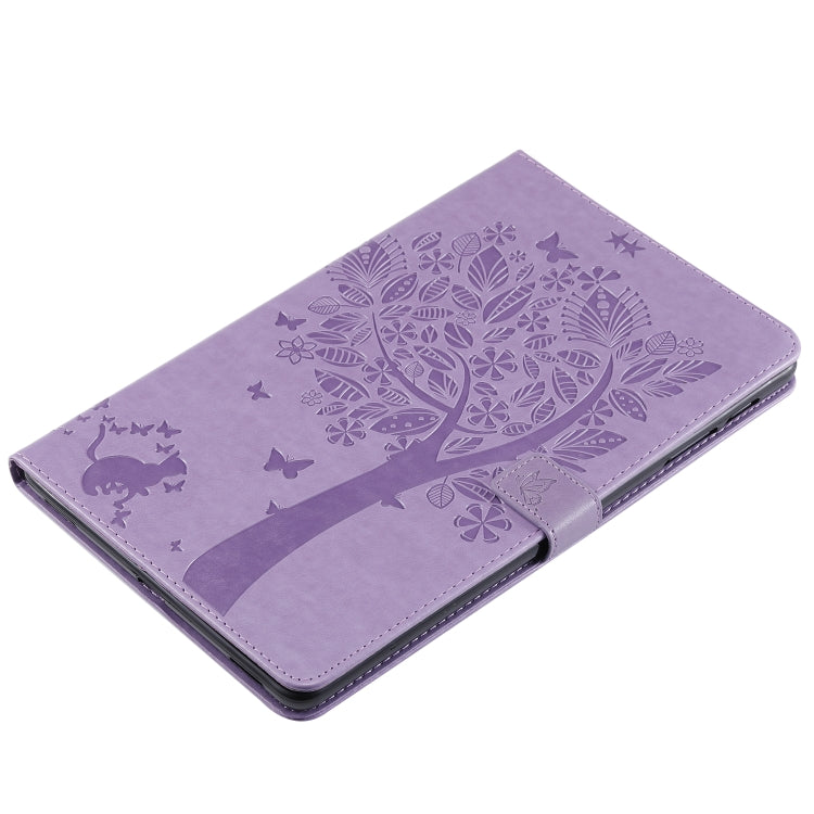 For Galaxy Tab A 10.1 (2019) Pressed Printing Cat and Tree Pattern Horizontal Flip Leather Case with Holder & Card Slots & Wallet(Purple) - Tab A 10.1 (2019) T510 / T515 by buy2fix | Online Shopping UK | buy2fix