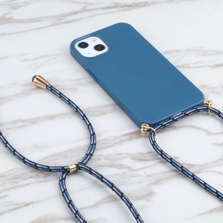 For iPhone 13 Wheat Straw Material + TPU Shockproof Case with Neck Lanyard(Blue) - iPhone 13 Cases by buy2fix | Online Shopping UK | buy2fix