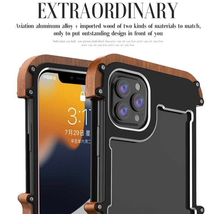 For iPhone 13 Pro R-JUST Ironwood Man Shockproof Metal + Wood Bumper Protective Case - iPhone 13 Pro Cases by R-JUST | Online Shopping UK | buy2fix