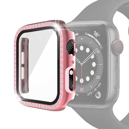 Electroplating PC Single Row Diamond Protective Case with Tempered Glass Film For Apple Watch Series 6 & SE & 5 & 4 40mm(Rose Pink) - Watch Cases by buy2fix | Online Shopping UK | buy2fix