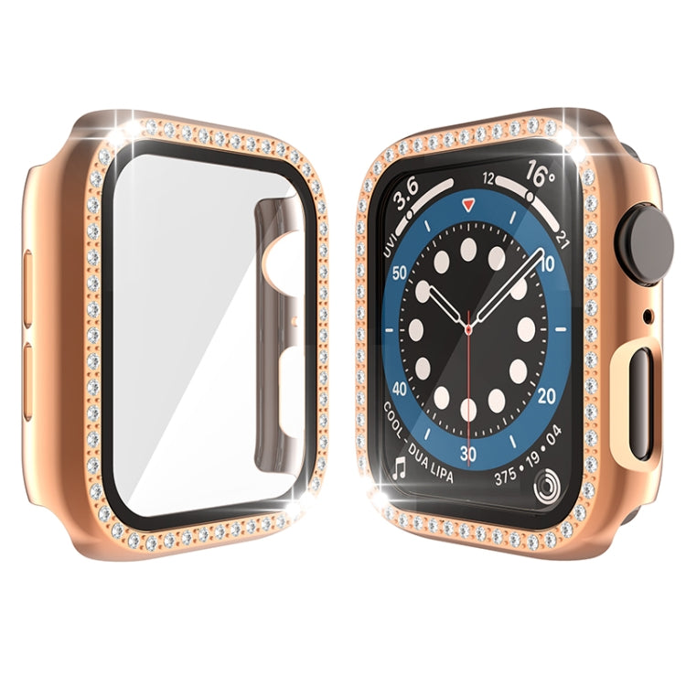 Electroplating PC Single Row Diamond Protective Case with Tempered Glass Film For Apple Watch Series 6 & SE & 5 & 4 40mm(Rose Gold) - Watch Cases by buy2fix | Online Shopping UK | buy2fix