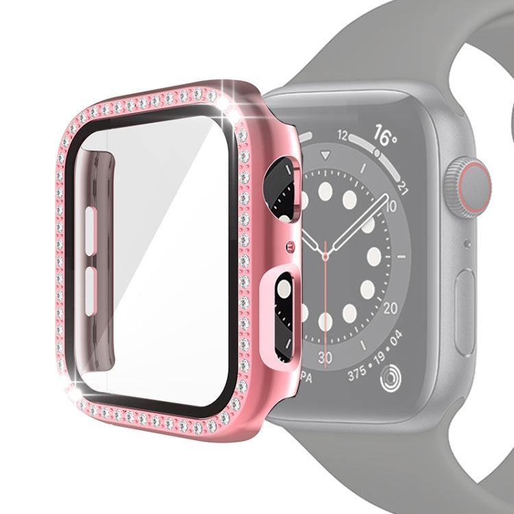 Electroplating PC Single Row Diamond Protective Case with Tempered Glass Film For Apple Watch Series 6 & SE & 5 & 4 44mm(Rose Pink) - Watch Cases by buy2fix | Online Shopping UK | buy2fix