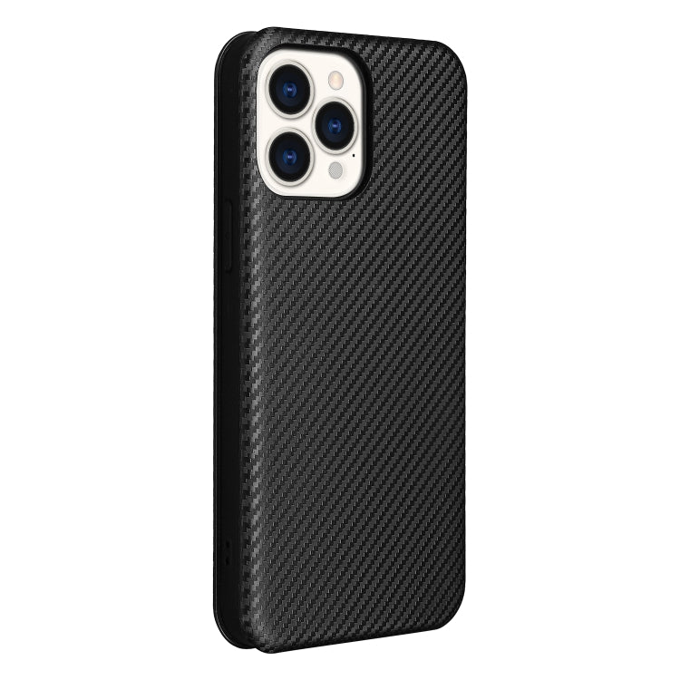 For iPhone 13 Carbon Fiber Texture Horizontal Flip TPU + PC + PU Leather Case with Card Slot(Black) - iPhone 13 Cases by buy2fix | Online Shopping UK | buy2fix