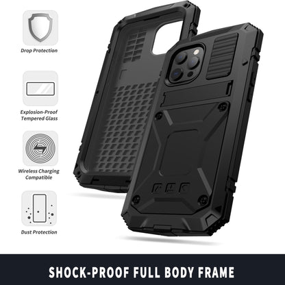 For iPhone 13 mini R-JUST Shockproof Waterproof Dust-proof Metal + Silicone Protective Case with Holder (Black) - iPhone 13 mini Cases by R-JUST | Online Shopping UK | buy2fix