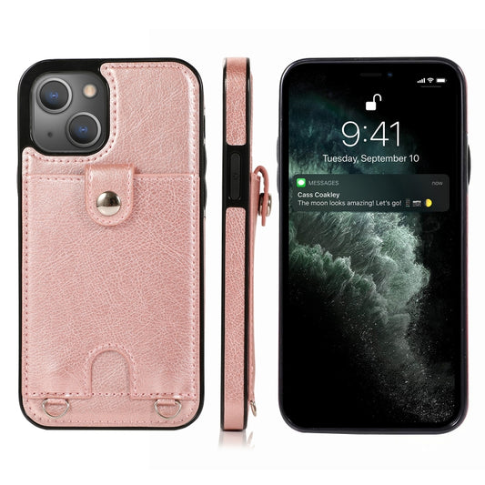 For iPhone 13 mini Shockproof PU Leather + TPU Protective Case with Card Slot & Lanyard (Rose Gold) - iPhone 13 mini Cases by buy2fix | Online Shopping UK | buy2fix