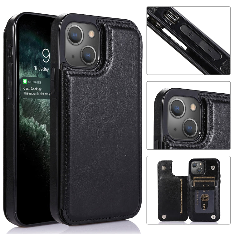 For iPhone 13 mini Double Buckle Shockproof PU Protective Case with Card Slots & Holder For  iPhone 13 Mini(Black) - iPhone 13 mini Cases by buy2fix | Online Shopping UK | buy2fix