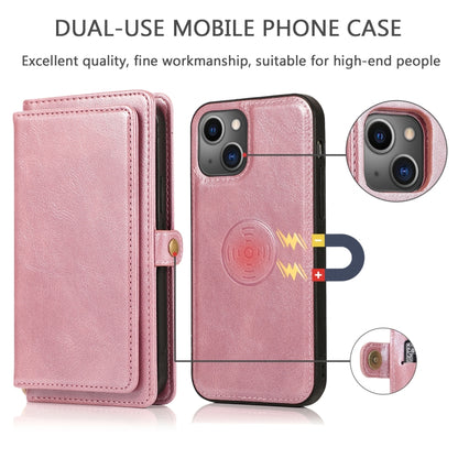 For iPhone 13 Strong Magnetic Detachable Horizontal Flip Leather Case with Card Slots & Wallet(Rose Gold) - iPhone 13 Cases by buy2fix | Online Shopping UK | buy2fix