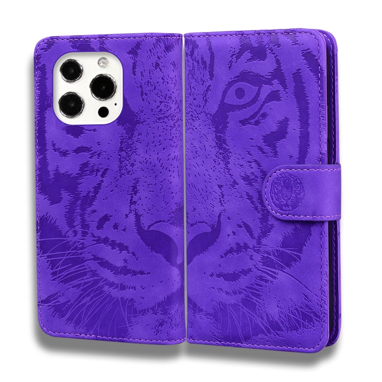 For iPhone 13 Pro Tiger Embossing Pattern Horizontal Flip Leather Case with Holder & Card Slots & Wallet (Purple) - iPhone 13 Pro Cases by buy2fix | Online Shopping UK | buy2fix