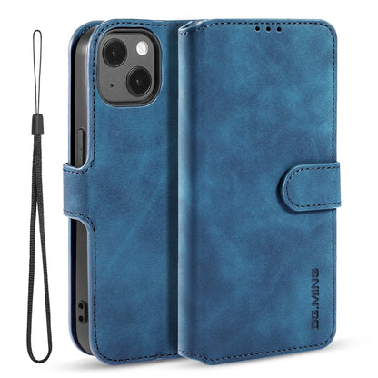 For iPhone 13 mini DG.MING Retro Oil Side Horizontal Flip Leather Case with Holder & Card Slots & Wallet (Blue) - iPhone 13 mini Cases by DG.MING | Online Shopping UK | buy2fix