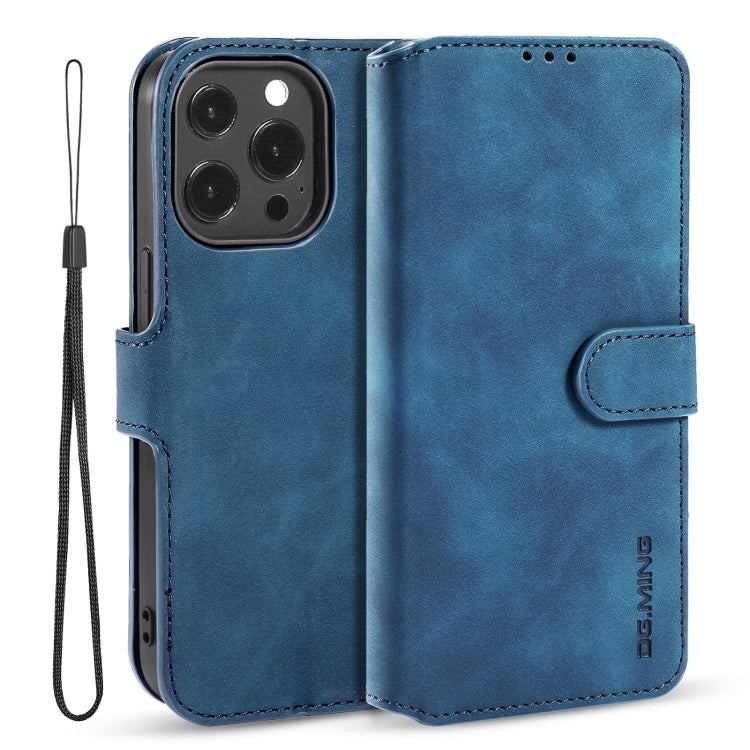 For iPhone 13 Pro Max DG.MING Retro Oil Side Horizontal Flip Leather Case with Holder & Card Slots & Wallet (Blue) - iPhone 13 Pro Max Cases by DG.MING | Online Shopping UK | buy2fix