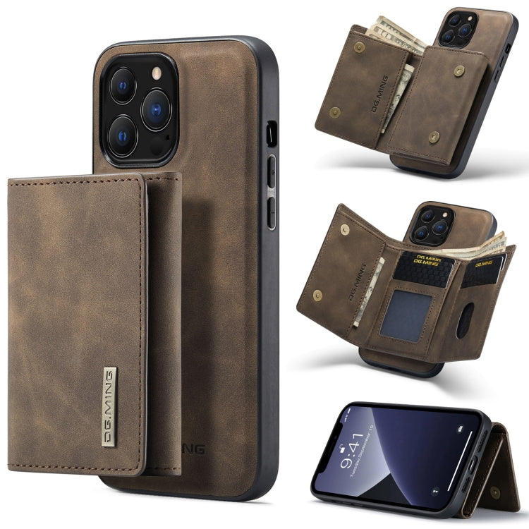 For iPhone 13 Pro DG.MING M1 Series 3-Fold Multi Card Wallet Shockproof Case with Holder Function (Coffee) - iPhone 13 Pro Cases by DG.MING | Online Shopping UK | buy2fix