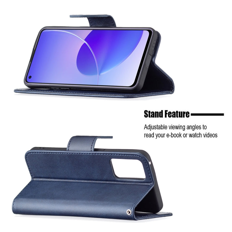 For OPPO Reno6 5G Retro Lambskin Texture Pure Color Horizontal Flip PU Leather Case with Holder & Card Slots & Wallet & Lanyard(Blue) - OPPO Cases by buy2fix | Online Shopping UK | buy2fix