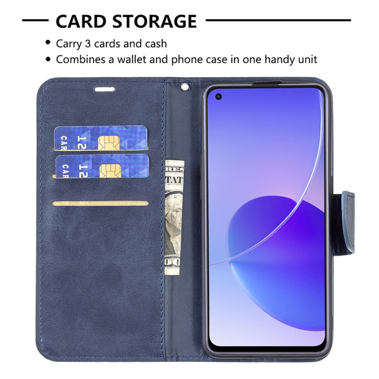 For OPPO Reno6 5G Retro Lambskin Texture Pure Color Horizontal Flip PU Leather Case with Holder & Card Slots & Wallet & Lanyard(Blue) - OPPO Cases by buy2fix | Online Shopping UK | buy2fix