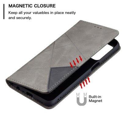 For OPPO A74 5G / A93 5G / A54 5G Rhombus Texture Horizontal Flip Magnetic Leather Case with Holder & Card Slots(Grey) - OPPO Cases by buy2fix | Online Shopping UK | buy2fix