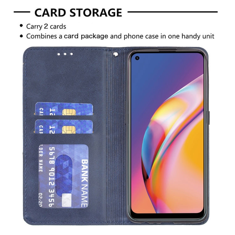 For OPPO A94 4G / Reno 5F / F19 Pro Rhombus Texture Horizontal Flip Magnetic Leather Case with Holder & Card Slots(Blue) - OPPO Cases by buy2fix | Online Shopping UK | buy2fix