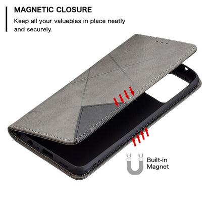 For OPPO A94 4G / Reno 5F / F19 Pro Rhombus Texture Horizontal Flip Magnetic Leather Case with Holder & Card Slots(Grey) - OPPO Cases by buy2fix | Online Shopping UK | buy2fix