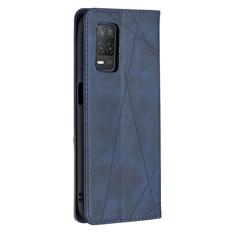 For OPPO Realme 8 5G / V13 Rhombus Texture Horizontal Flip Magnetic Leather Case with Holder & Card Slots(Blue) - Realme Cases by buy2fix | Online Shopping UK | buy2fix