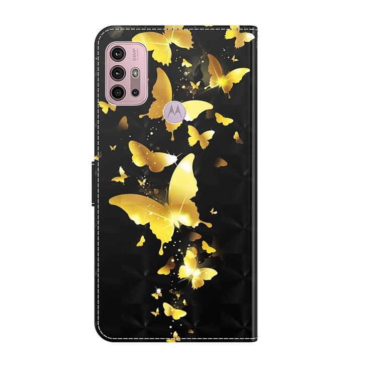 For Motorola Moto G30/G10/G20 3D Painting Pattern Horizontal Flip TPU + PU Leather Case with Holder & Card Slots & Wallet(Gold Butterflies) - Motorola Cases by buy2fix | Online Shopping UK | buy2fix