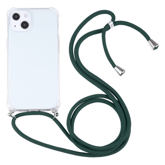 For iPhone 13 Four-corner Shockproof Transparent TPU Protective Case with Lanyard(Dark Green) - iPhone 13 Cases by buy2fix | Online Shopping UK | buy2fix